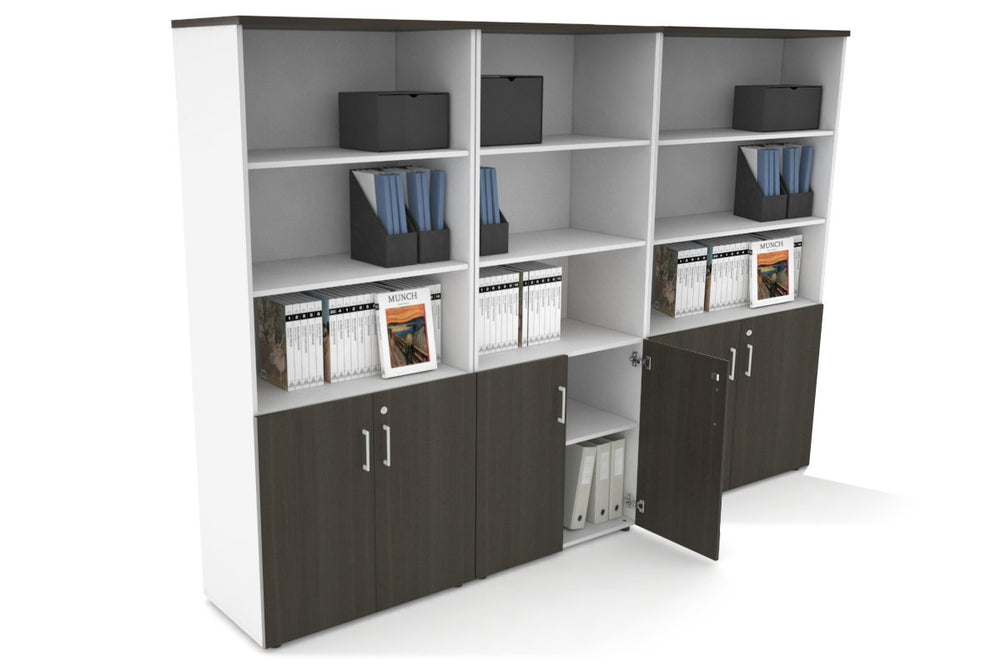 Uniform Large Storage Cupboard with Small Doors [2400W x 1870H x 450D]-White dark oak white handle