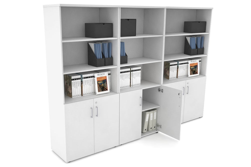 Uniform Large Storage Cupboard with Small Doors [2400W x 1870H x 450D]-White white silver handle