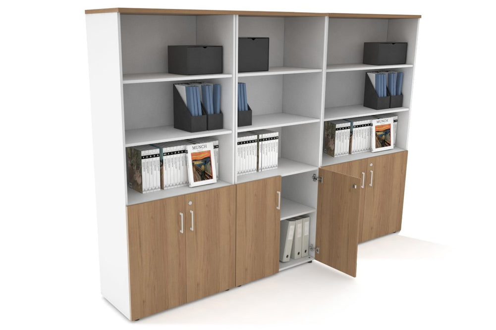 Uniform Large Storage Cupboard with Small Doors [2400W x 1870H x 450D]-White salvage oak white handle