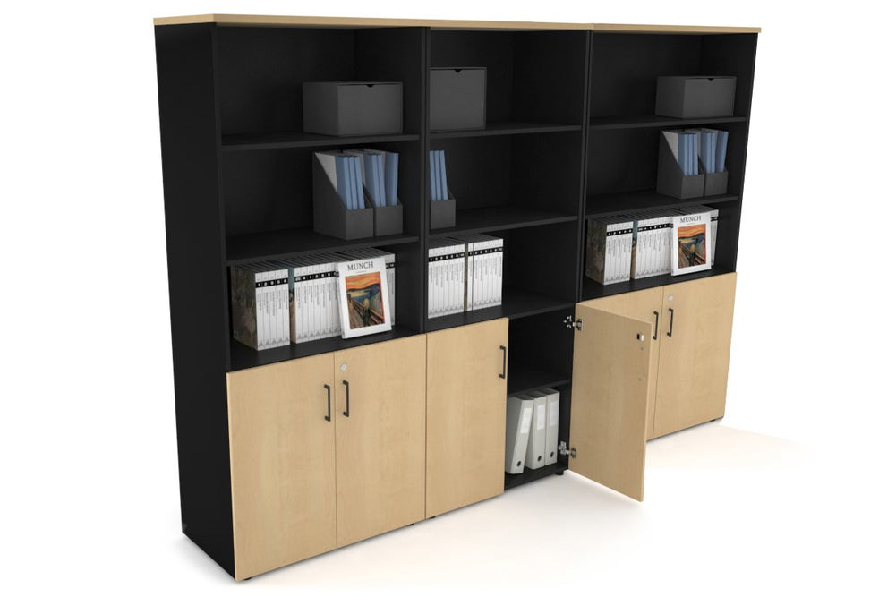 Uniform Large Storage Cupboard with Small Doors [2400W x 1870H x 450D]-Black maple black handle