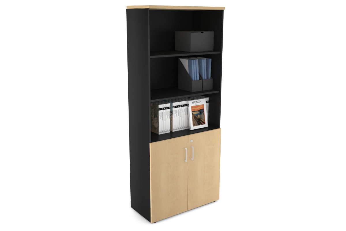 Uniform Large Storage Cupboard with Small Doors [800W x 1870H x 350D] Jasonl Black maple white handle