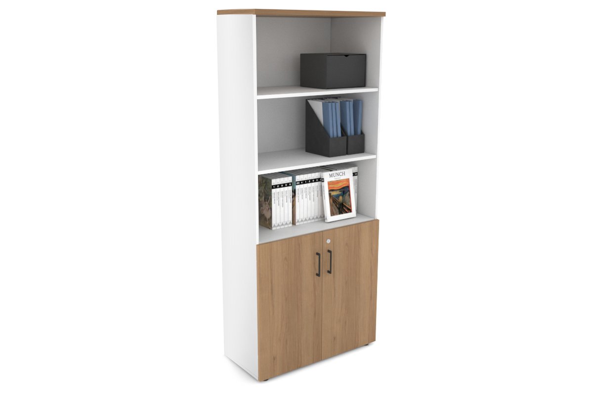 Uniform Large Storage Cupboard with Small Doors [800W x 1870H x 350D] Jasonl White salvage oak black handle