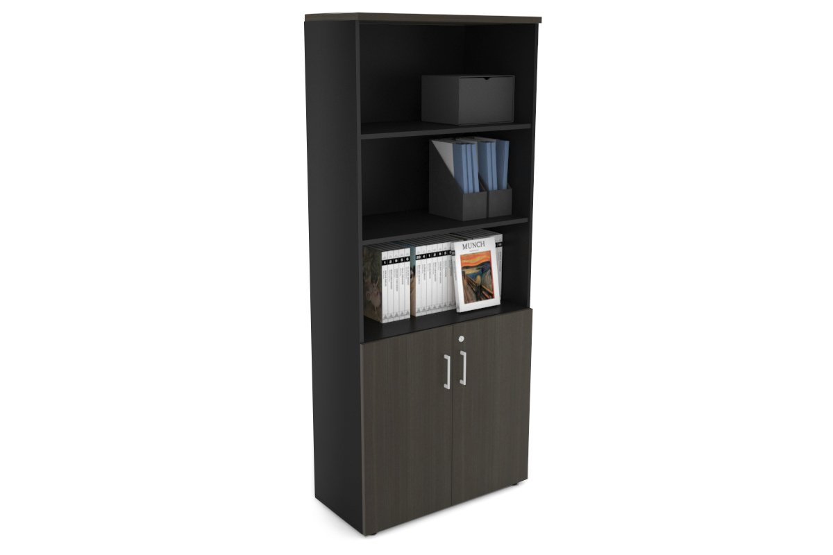 Uniform Large Storage Cupboard with Small Doors [800W x 1870H x 350D] Jasonl Black dark oak white handle