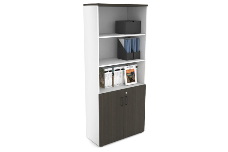 Uniform Large Storage Cupboard with Small Doors [800W x 1870H x 350D] Jasonl White dark oak black handle