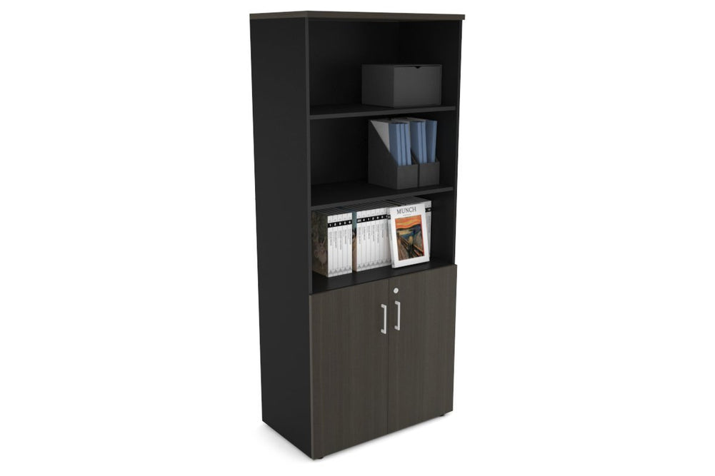 Uniform Large Storage Cupboard with Small Doors [800W x 1870H x 450D]-Black dark oak white handle