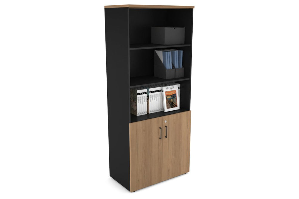 Uniform Large Storage Cupboard with Small Doors [800W x 1870H x 450D]-Black salvage oak black handle