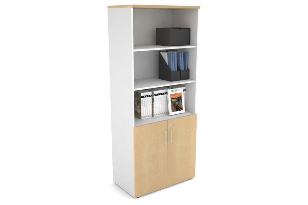 Uniform Large Storage Cupboard with Small Doors [800W x 1870H x 450D]-White maple white handle