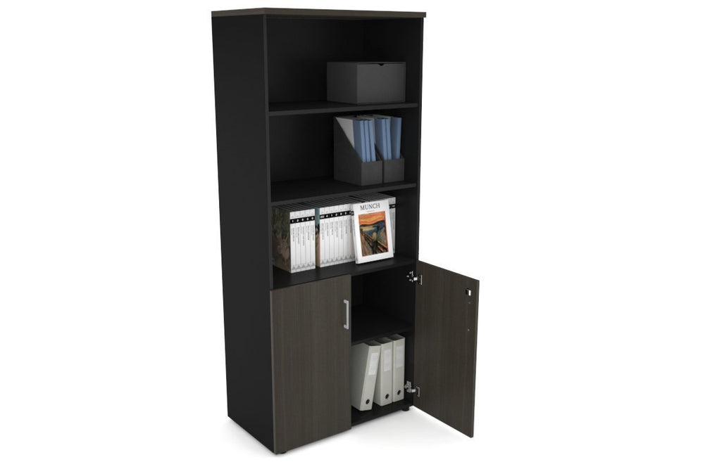Uniform Large Storage Cupboard with Small Doors [800W x 1870H x 450D]-Black dark oak black handle