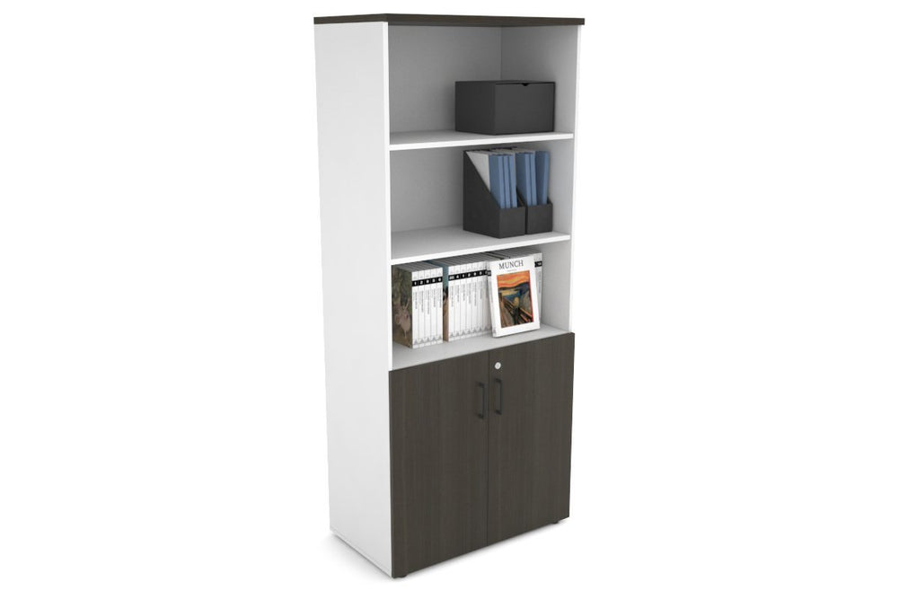 Uniform Large Storage Cupboard with Small Doors [800W x 1870H x 450D]-White dark oak black handle