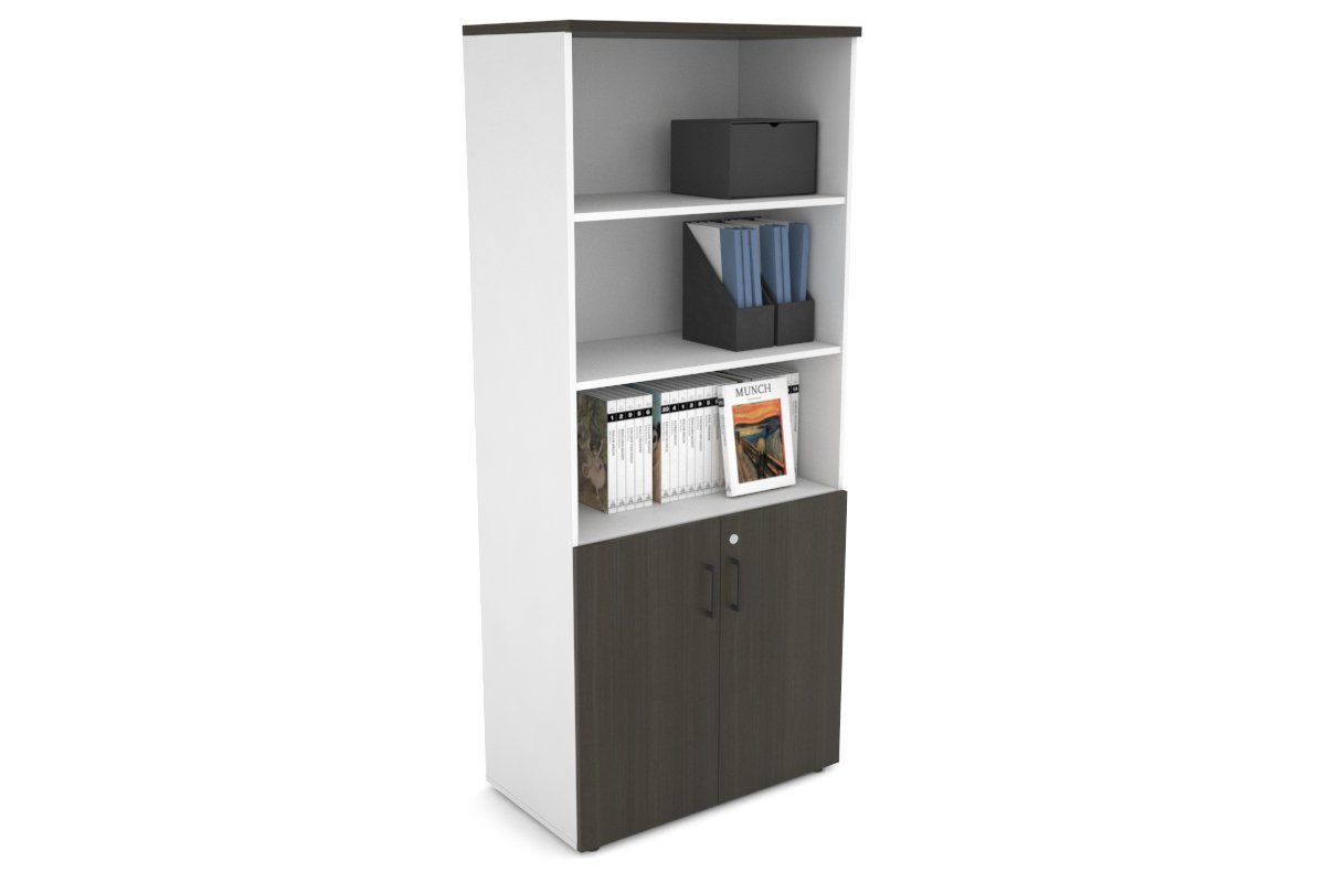Uniform Large Storage Cupboard with Small Doors [800W x 1870H x 450D] Jasonl White dark oak black handle