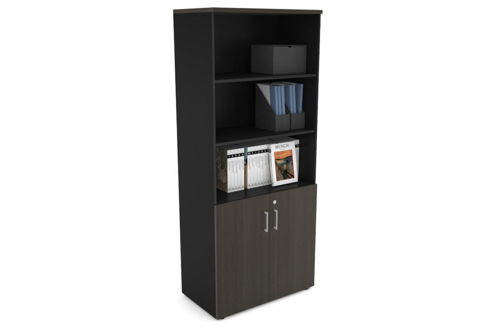 Uniform Large Storage Cupboard with Small Doors [800W x 1870H x 450D]-Black dark oak silver handle