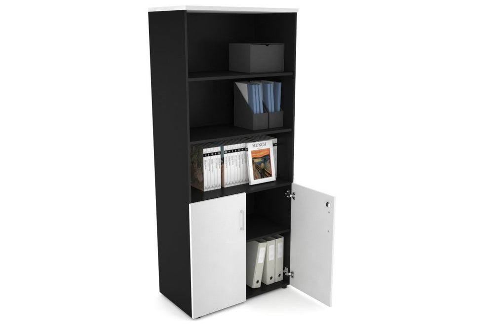 Uniform Large Storage Cupboard with Small Doors [800W x 1870H x 450D]-Black dark oak black handle