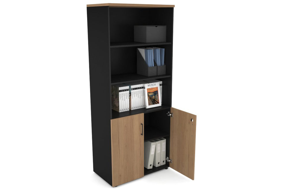 Uniform Large Storage Cupboard with Small Doors [800W x 1870H x 450D]-Black dark oak black handle