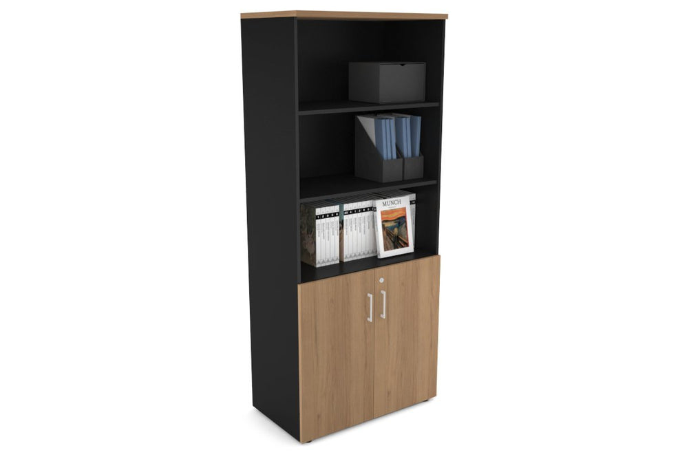 Uniform Large Storage Cupboard with Small Doors [800W x 1870H x 450D]-Black salvage oak white handle