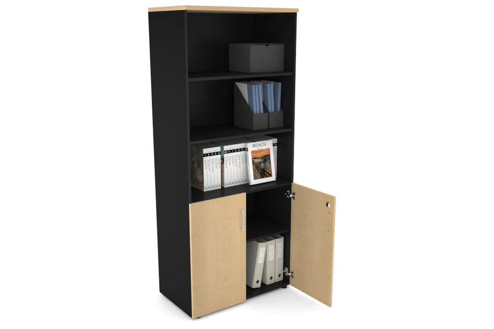 Uniform Large Storage Cupboard with Small Doors [800W x 1870H x 450D]-Black dark oak black handle