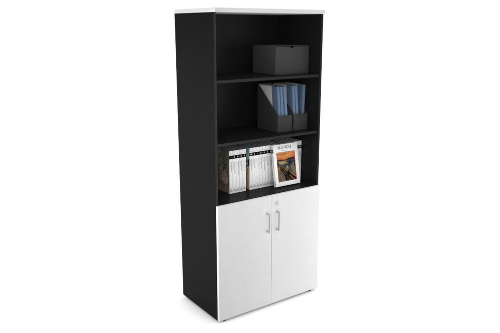 Uniform Large Storage Cupboard with Small Doors [800W x 1870H x 450D]-Black white silver handle