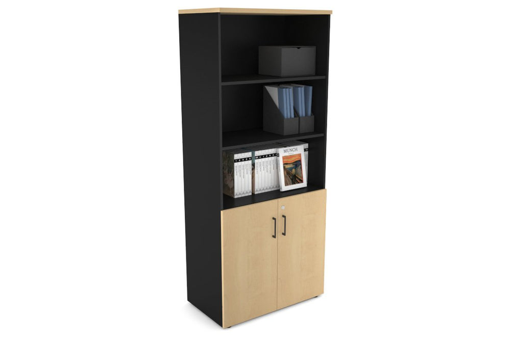 Uniform Large Storage Cupboard with Small Doors [800W x 1870H x 450D]-Black maple black handle