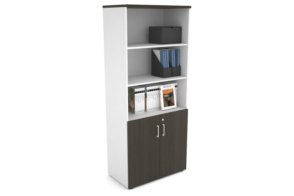 Uniform Large Storage Cupboard with Small Doors [800W x 1870H x 450D]-White dark oak white handle