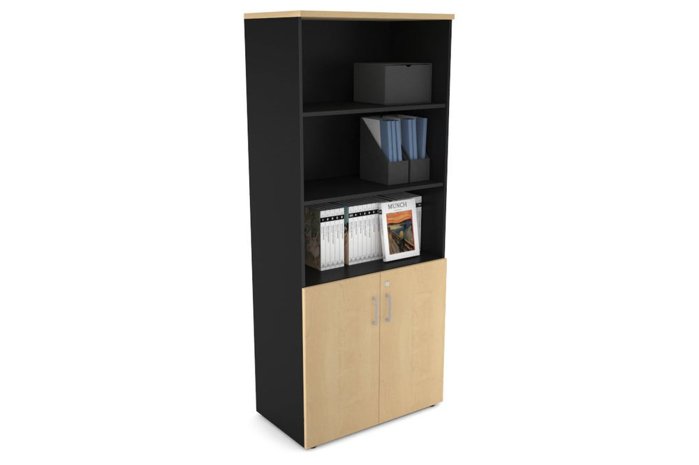 Uniform Large Storage Cupboard with Small Doors [800W x 1870H x 450D]-Black maple silver handle
