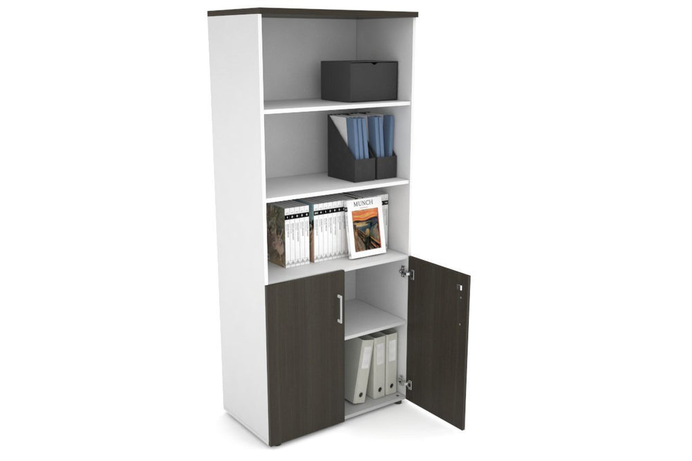 Uniform Large Storage Cupboard with Small Doors [800W x 1870H x 450D]-Black dark oak black handle