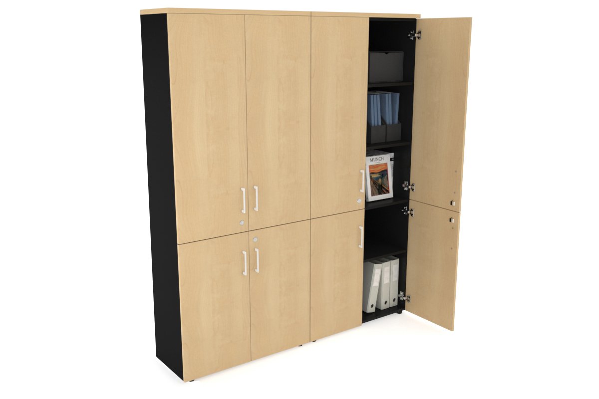 Uniform Large Storage Cupboard with Small & Medium Doors [1600W x 1870H x 350D] Jasonl Black maple white handle