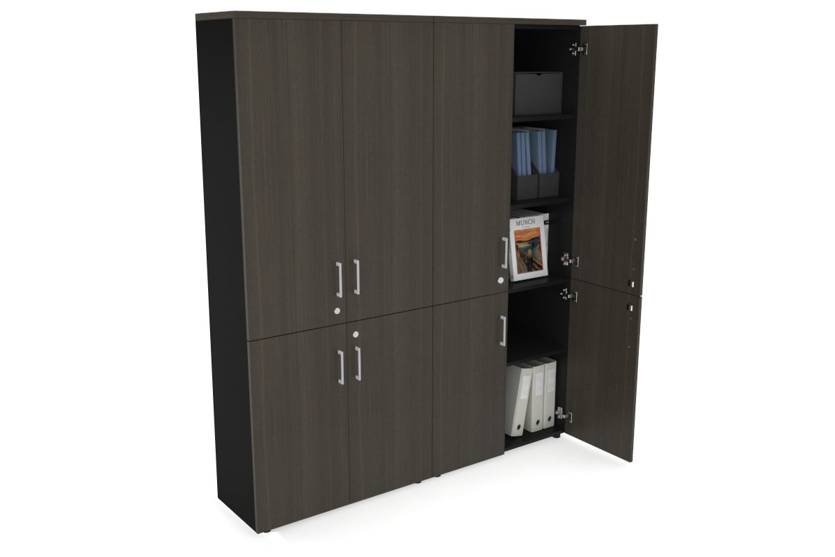 Uniform Large Storage Cupboard with Small & Medium Doors [1600W x 1870H x 350D] Jasonl Black dark oak silver handle