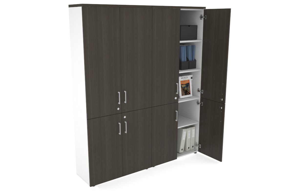 Uniform Large Storage Cupboard with Small & Medium Doors [1600W x 1870H x 350D] Jasonl White dark oak silver handle