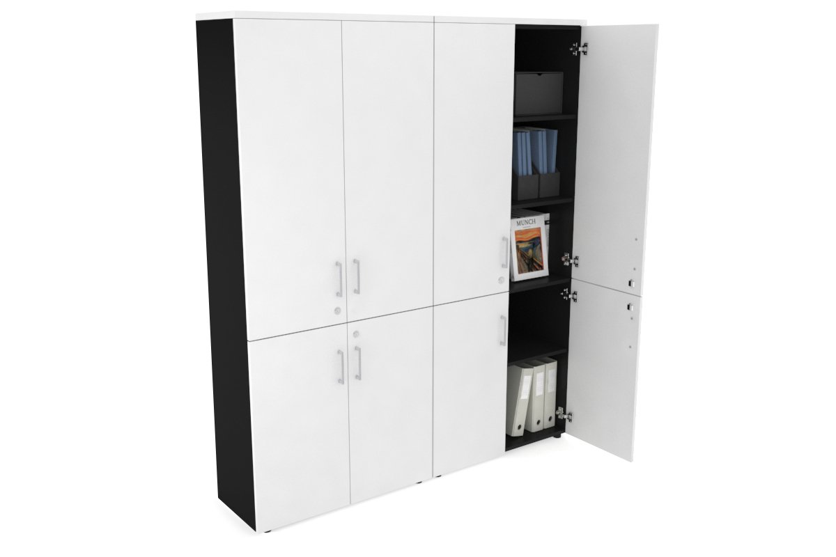 Uniform Large Storage Cupboard with Small & Medium Doors [1600W x 1870H x 350D] Jasonl Black white silver handle
