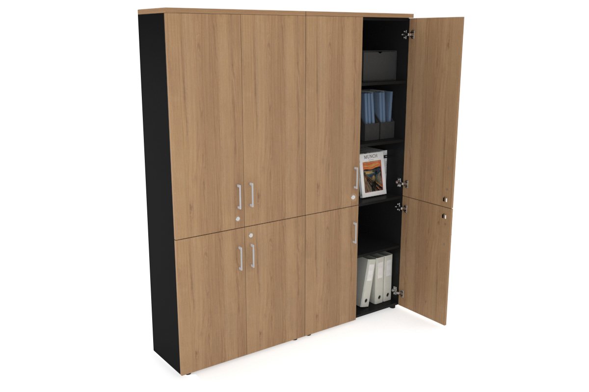 Uniform Large Storage Cupboard with Small & Medium Doors [1600W x 1870H x 350D] Jasonl Black salvage oak silver handle