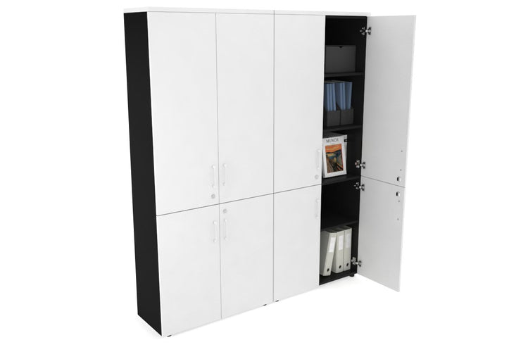 Uniform Large Storage Cupboard with Small & Medium Doors [1600W x 1870H x 350D] Jasonl Black white white handle