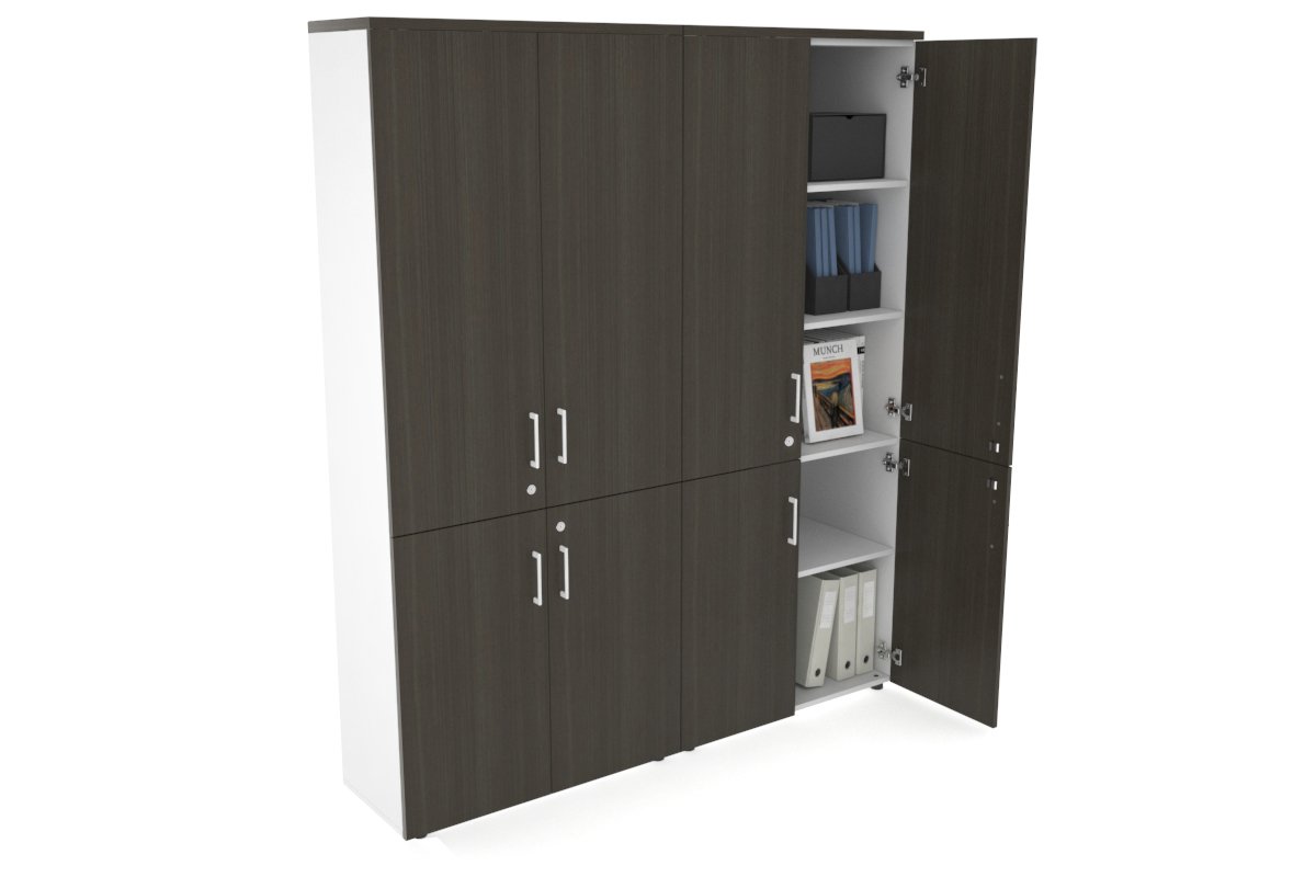Uniform Large Storage Cupboard with Small & Medium Doors [1600W x 1870H x 350D] Jasonl White dark oak white handle