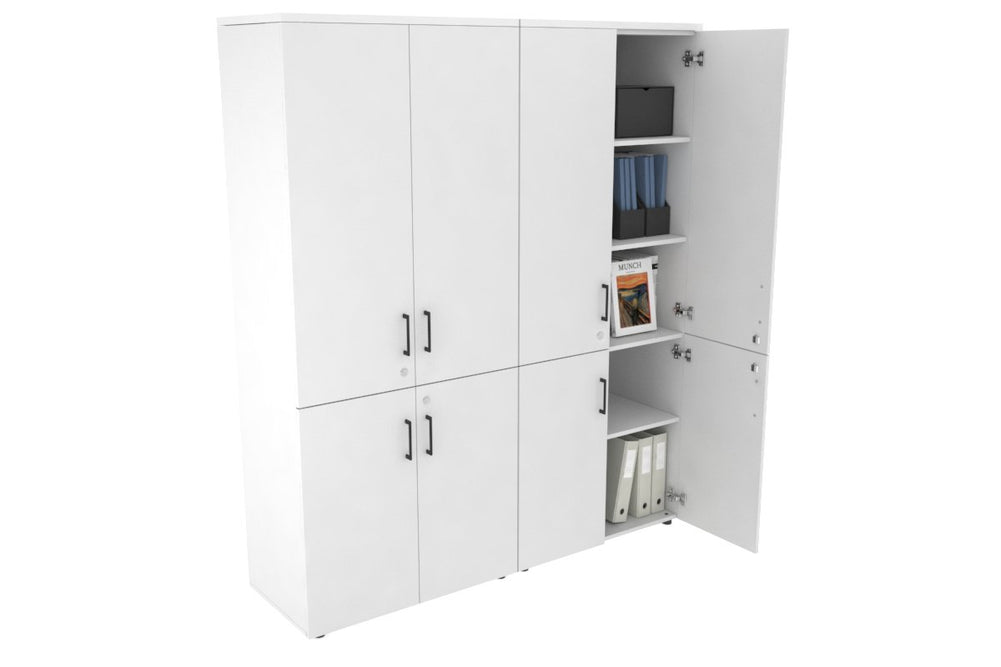 Uniform Large Storage Cupboard with Small & Medium Doors [1600W x 1870H x 450D]-White white black handle