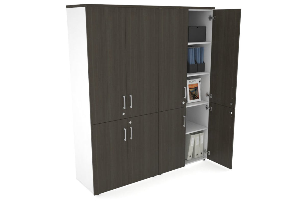 Uniform Large Storage Cupboard with Small & Medium Doors [1600W x 1870H x 450D]-White dark oak silver handle