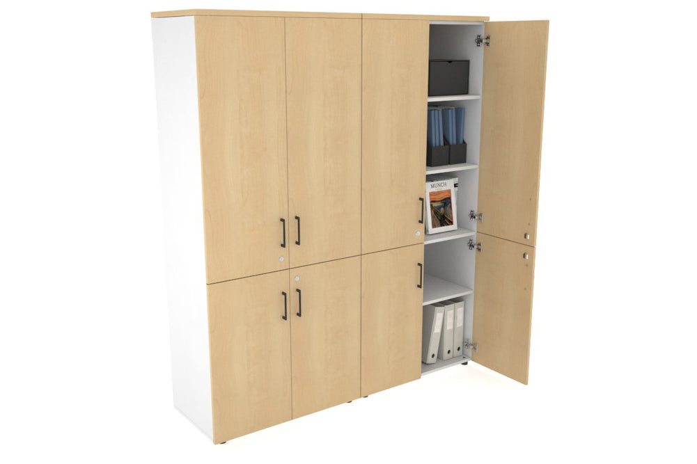 Uniform Large Storage Cupboard with Small & Medium Doors [1600W x 1870H x 450D]-White maple black handle
