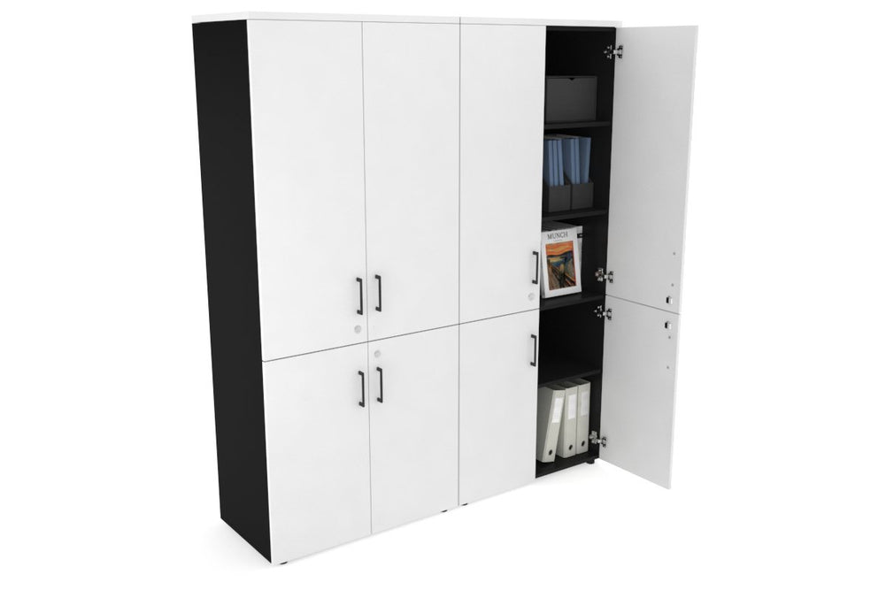 Uniform Large Storage Cupboard with Small & Medium Doors [1600W x 1870H x 450D]-Black white black handle