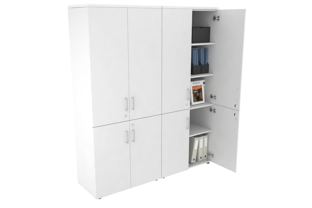 Uniform Large Storage Cupboard with Small & Medium Doors [1600W x 1870H x 450D]-White white silver handle