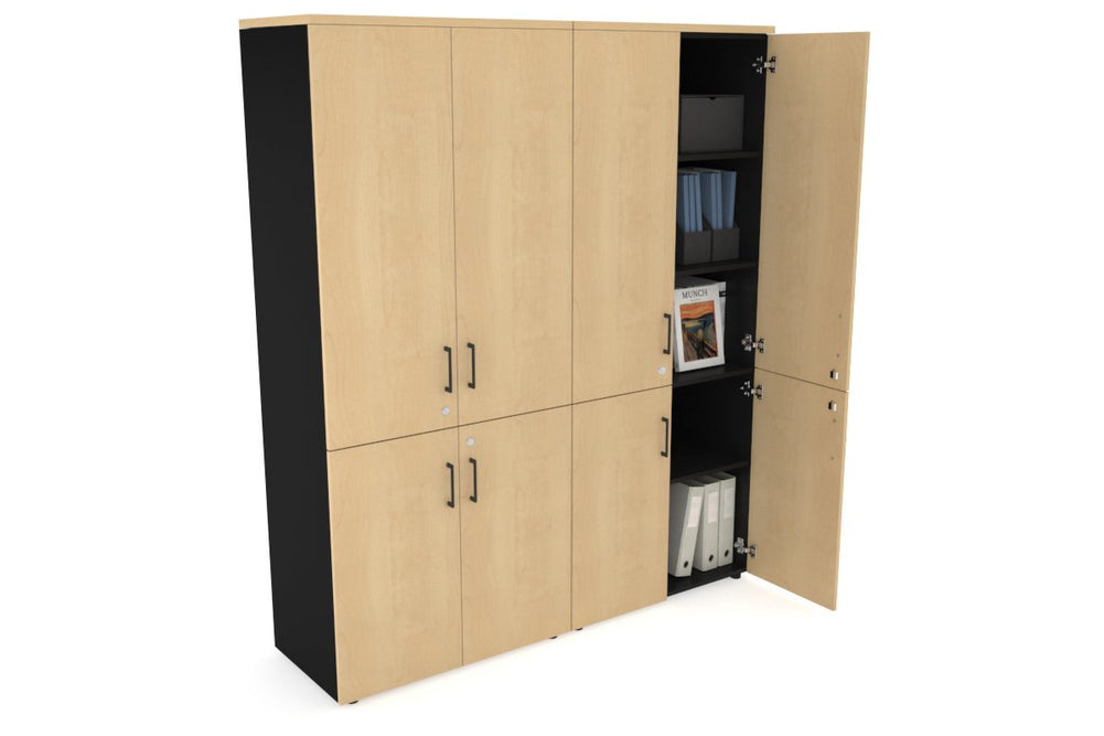 Uniform Large Storage Cupboard with Small & Medium Doors [1600W x 1870H x 450D]-Black maple black handle