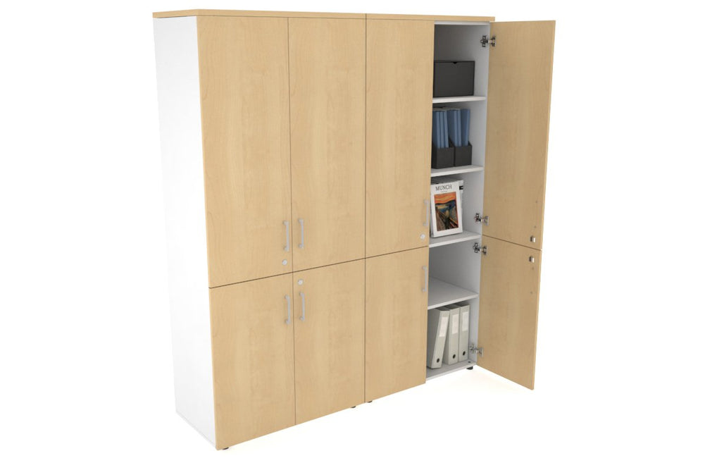 Uniform Large Storage Cupboard with Small & Medium Doors [1600W x 1870H x 450D]-White maple silver handle
