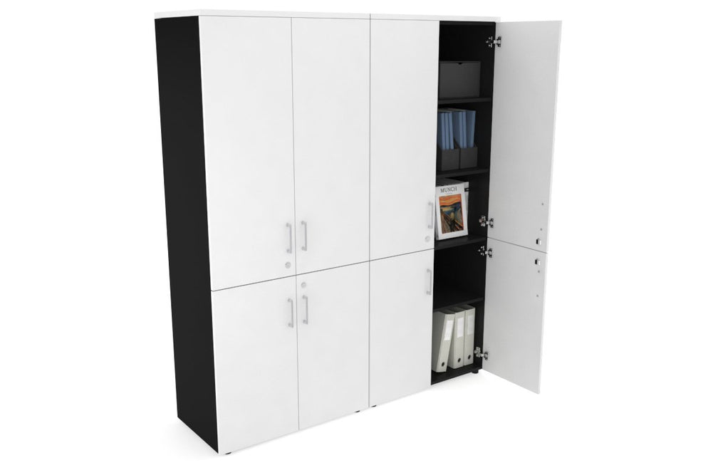 Uniform Large Storage Cupboard with Small & Medium Doors [1600W x 1870H x 450D]-Black white silver handle