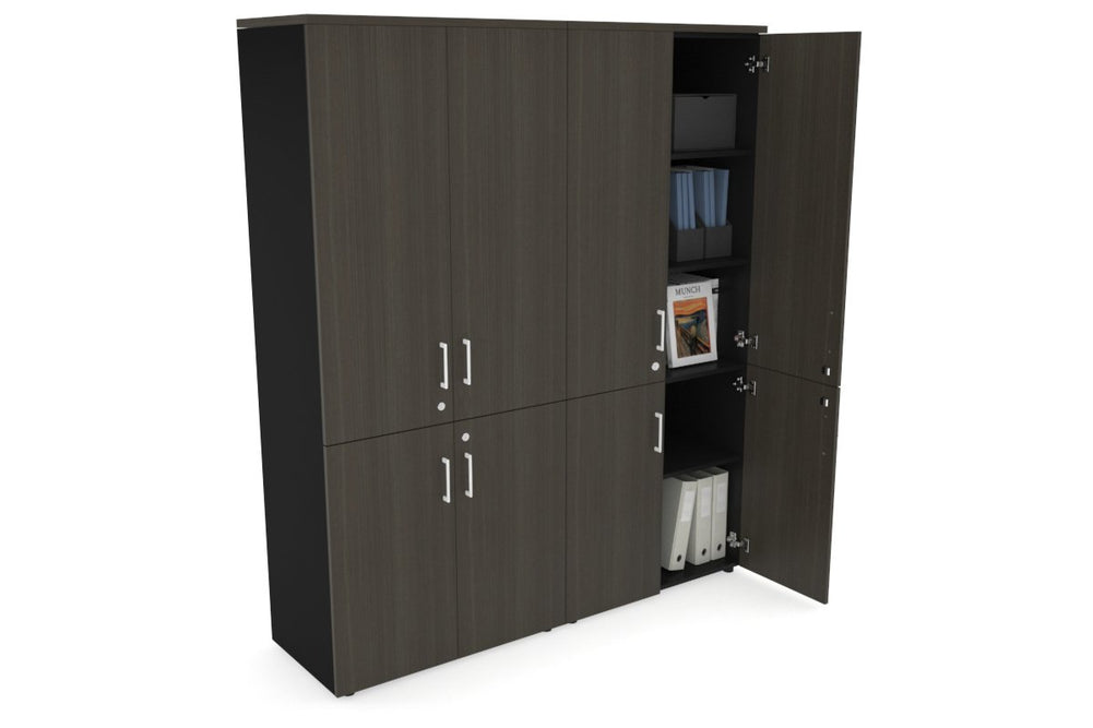 Uniform Large Storage Cupboard with Small & Medium Doors [1600W x 1870H x 450D]-Black dark oak white handle
