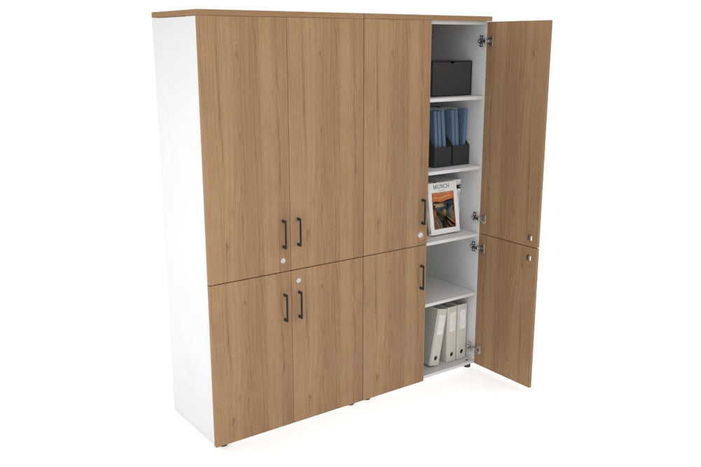 Uniform Large Storage Cupboard with Small & Medium Doors [1600W x 1870H x 450D]-White salvage oak black handle