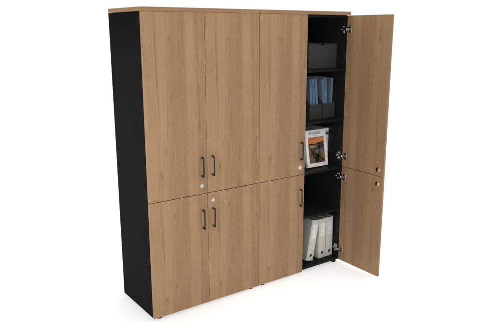 Uniform Large Storage Cupboard with Small & Medium Doors [1600W x 1870H x 450D]-Black salvage oak black handle