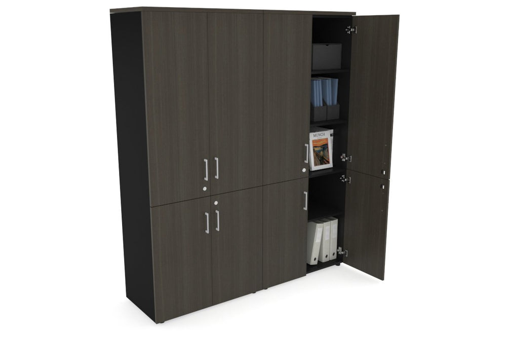 Uniform Large Storage Cupboard with Small & Medium Doors [1600W x 1870H x 450D]-Black dark oak silver handle