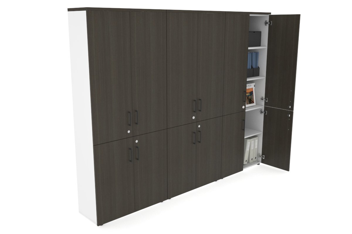 Uniform Large Storage Cupboard with Small & Medium Doors [2400W x 1870H x 350D] Jasonl White dark oak black handle