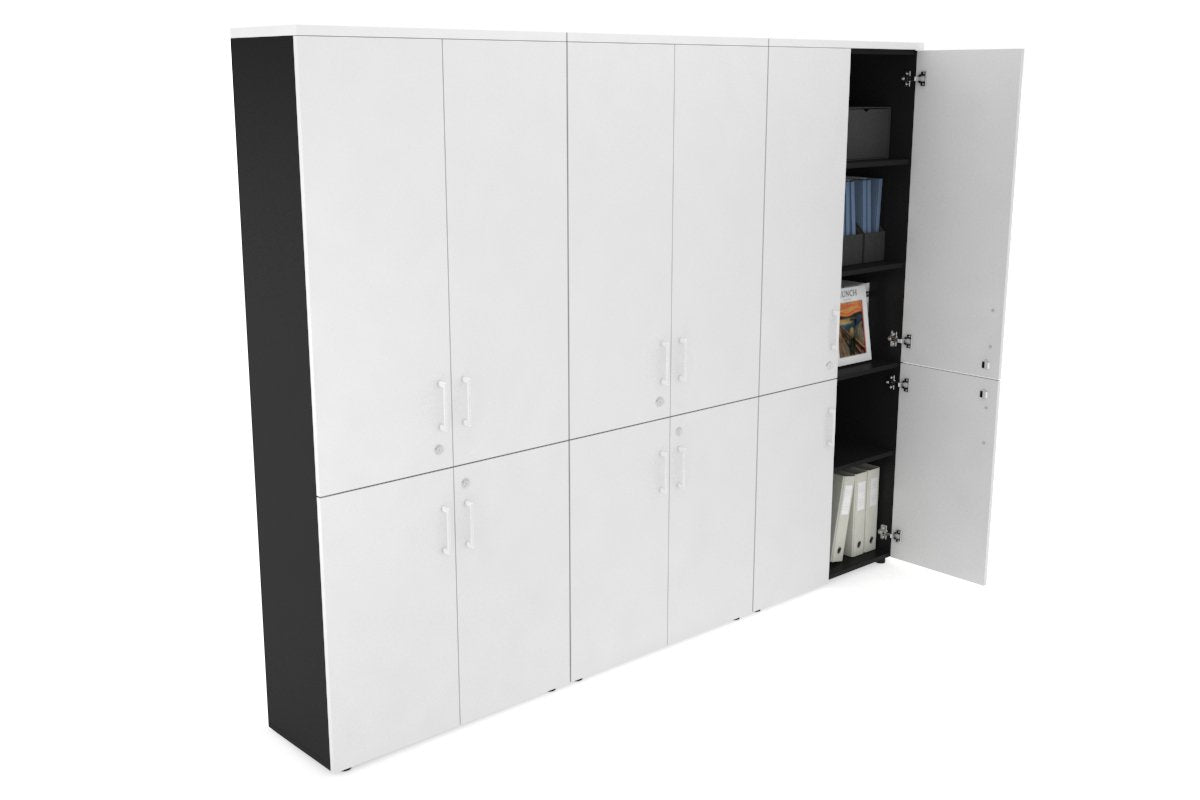 Uniform Large Storage Cupboard with Small & Medium Doors [2400W x 1870H x 350D] Jasonl Black white white handle