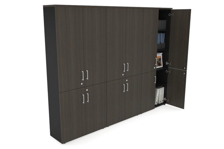 Uniform Large Storage Cupboard with Small & Medium Doors [2400W x 1870H x 350D] Jasonl Black dark oak silver handle