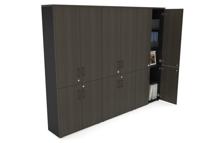 Uniform Large Storage Cupboard with Small & Medium Doors [2400W x 1870H x 350D] Jasonl Black dark oak black handle