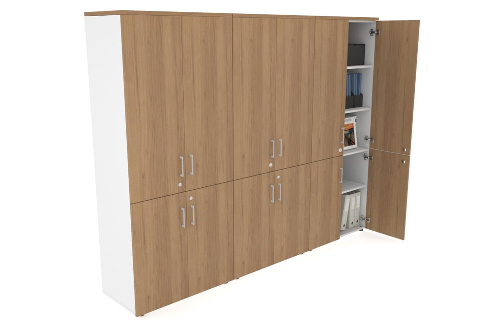 Uniform Large Storage Cupboard with Small & Medium Doors [2400W x 1870H x 450D]-White salvage oak silver handle