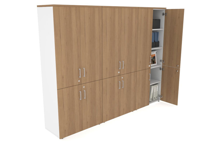 Uniform Large Storage Cupboard with Small & Medium Doors [2400W x 1870H x 450D] Jasonl White salvage oak silver handle