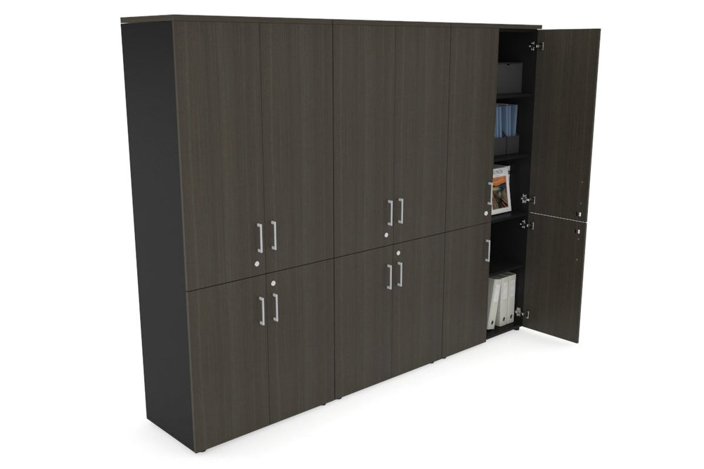 Uniform Large Storage Cupboard with Small & Medium Doors [2400W x 1870H x 450D]-Black dark oak silver handle